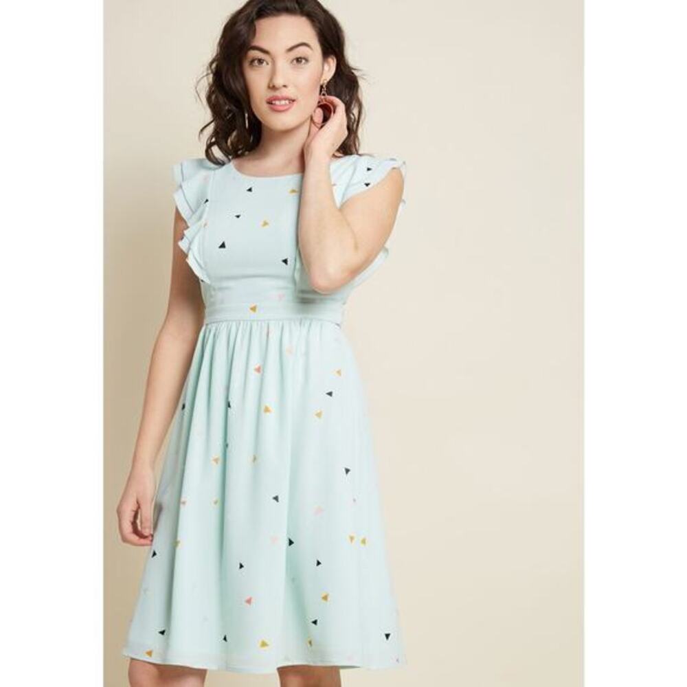 MODCLOTH A Joy To Be Blissful A-line Dress mint green waist tie prairie medium